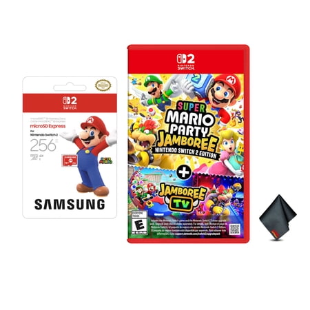 Nintendo Super Mario Party Jamboree - Switch 2 Edition Bundle With Samsung microSD Express Card 256GB + Microfiber Cleaning Cloth