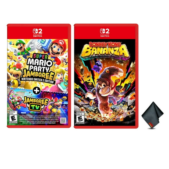 Nintendo Super Mario Party Jamboree - Switch 2 Edition + Jamboree TV + Donkey Kong Bananza + Microfiber Cleaning Cloth