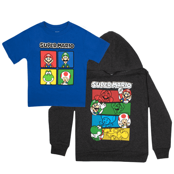 Nintendo Super Mario Toddler Boys, Hoodie, and T-Shirt, 2-pack Clothes Set (Sizes 4-18)