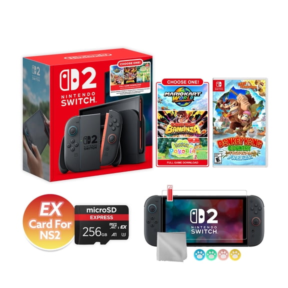 Nintendo Switch 2 Choose Your Game Bundle 256GB + 256GB MicroSD EX Card For NS2, 7.9-Inch 1080P Screen, Joy-Con 2 with Mouse Sensor, Dock, with Donkey Kong Country NS1 Game & Accessories