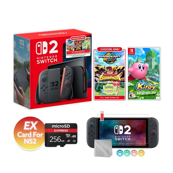 Nintendo Switch 2 Choose Your Game Bundle 256GB + 256GB MicroSD EX Card For NS2, 7.9-Inch 1080P Screen, Joy-Con 2 with Mouse Sensor, Dock, with Kirby and the Forgotten Land NS1 Game & Accessories