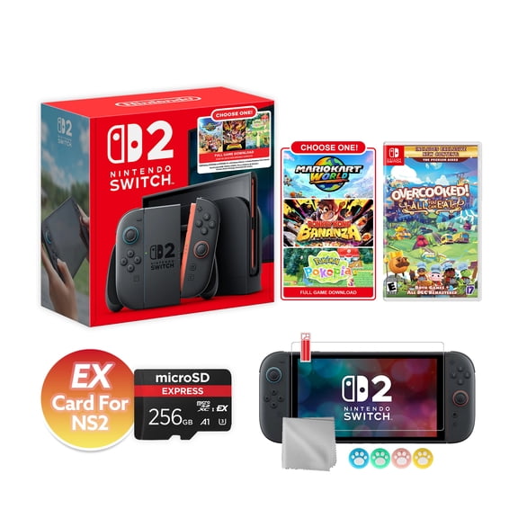 Nintendo Switch 2 Choose Your Game Bundle 256GB + 256GB MicroSD EX Card For NS2, 7.9-Inch 1080P Screen, Joy-Con 2 with Mouse Sensor, Dock, with Overcooked! All You Can Eat NS1 Game & Accessories