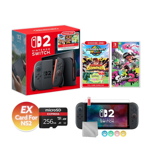 Nintendo Switch 2 Choose Your Game Bundle 256GB + 256GB MicroSD EX Card For NS2, 7.9-Inch 1080P Screen, Joy-Con 2 with Mouse Sensor, Dock, with Splatoon 2 NS1 Game & Accessories