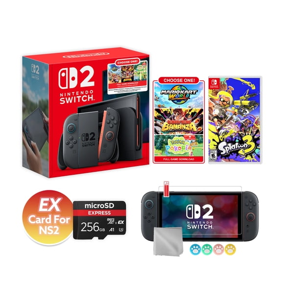Nintendo Switch 2 Choose Your Game Bundle 256GB + 256GB MicroSD EX Card For NS2, 7.9-Inch 1080P Screen, Joy-Con 2 with Mouse Sensor, Dock, with Splatoon 3 NS1 Game & Accessories