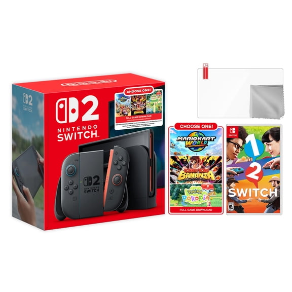 Nintendo Switch 2 Choose Your Game Bundle 256GB 7.9-Inch 1080P Screen, Joy-Con 2 with Mouse Sensor, Dock, with 1-2 Switch NS1 Game And Microfiber Cleaning Cloth & Screen Protector