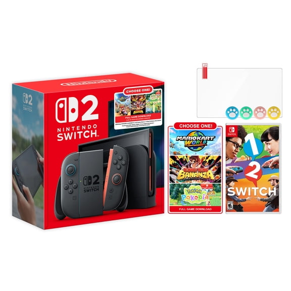 Nintendo Switch 2 Choose Your Game Bundle 256GB 7.9-Inch 1080P Screen, Joy-Con 2 with Mouse Sensor, Dock, with 1-2 Switch NS1 Game And Mytrix Joystick Caps & Screen Protector