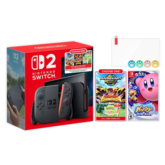 Nintendo Switch 2 Choose Your Game Bundle 256GB 7.9-Inch 1080P Screen, Joy-Con 2 with Mouse Sensor, Dock, with Kirby Star Allies NS1 Game And Mytrix Joystick Caps & Screen Protector