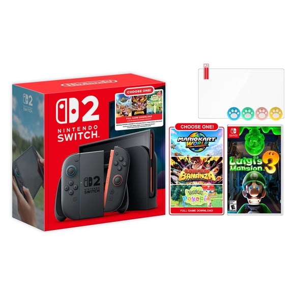 Nintendo Switch 2 Choose Your Game Bundle 256GB 7.9-Inch 1080P Screen, Joy-Con 2 with Mouse Sensor, Dock, with Luigi's Mansion 3 NS1 Game And Mytrix Joystick Caps & Screen Protector
