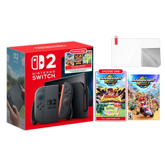 Nintendo Switch 2 Choose Your Game Bundle 256GB 7.9-Inch 1080P Screen, Joy-Con 2 with Mouse Sensor, Dock, with Mario Kart World Game And Microfiber Cleaning Cloth & Screen Protector