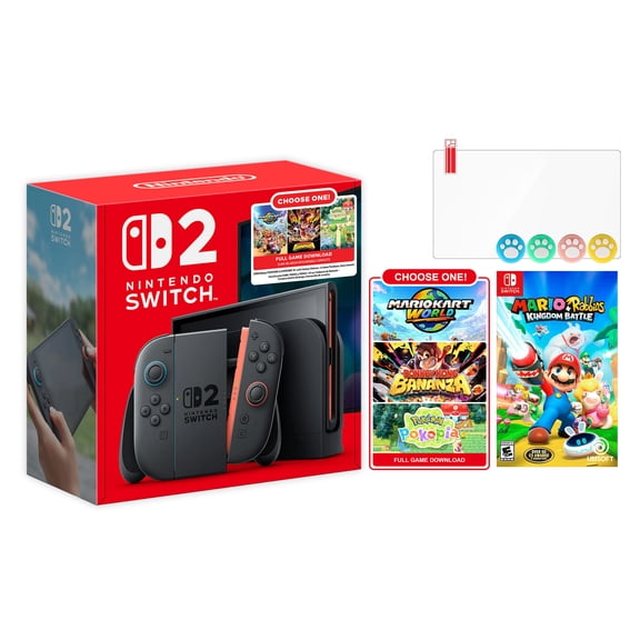 Nintendo Switch 2 Choose Your Game Bundle 256GB 7.9-Inch 1080P Screen, Joy-Con 2 with Mouse Sensor, Dock, with Mario Rabbids Kingdom Battle NS1 Game And Mytrix Joystick Caps & Screen Protector