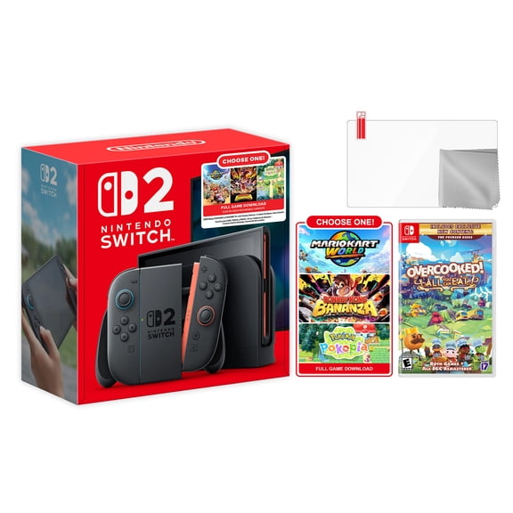 Nintendo Switch 2 Choose Your Game Bundle 256GB 7.9-Inch 1080P Screen, Joy-Con 2 with Mouse Sensor, Dock, with Overcooked! All You Can Eat NS1 Game, Microfiber Cleaning Cloth & Screen Protector