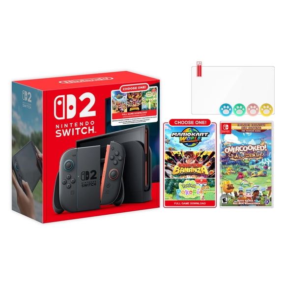Nintendo Switch 2 Choose Your Game Bundle 256GB 7.9-Inch 1080P Screen, Joy-Con 2 with Mouse Sensor, Dock, with Overcooked! All You Can Eat NS1 Game And Mytrix Joystick Caps & Screen Protector
