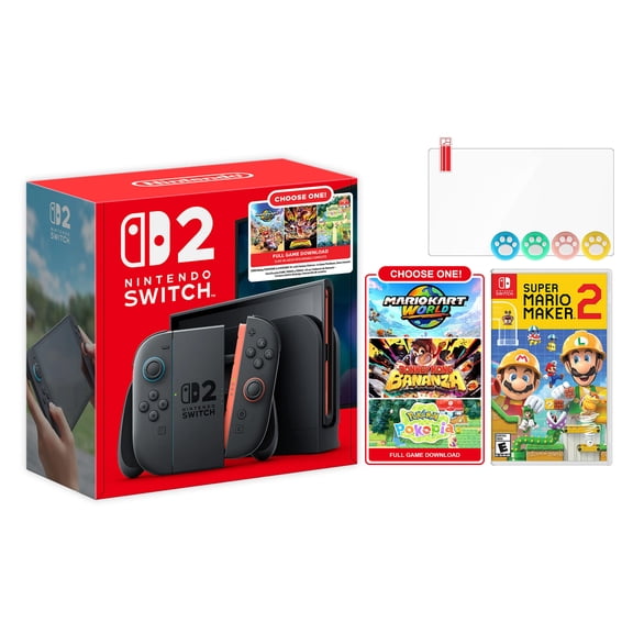 Nintendo Switch 2 Choose Your Game Bundle 256GB 7.9-Inch 1080P Screen, Joy-Con 2 with Mouse Sensor, Dock, with Super Mario Maker 2 NS1 Game And Mytrix Joystick Caps & Screen Protector