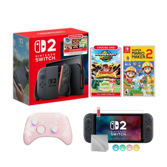 Nintendo Switch 2 Choose Your Game Bundle 256GB 7.9-Inch 1080P Screen, Joy-Con 2 with Mouse Sensor, Dock, with Super Mario Maker 2 NS1 Game And Mytrix Wireless Switch Pro Controller & Accessories