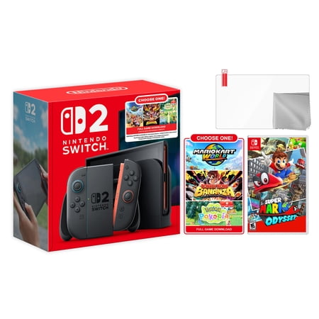 Nintendo Switch 2 Choose Your Game Bundle 256GB 7.9-Inch 1080P Screen, Joy-Con 2 with Mouse Sensor, Dock, with Super Mario Odyssey NS1 Game And Microfiber Cleaning Cloth & Screen Protector