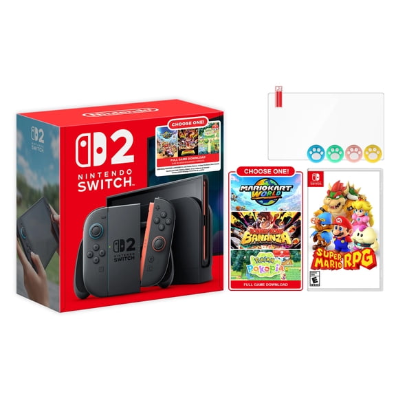 Nintendo Switch 2 Choose Your Game Bundle 256GB 7.9-Inch 1080P Screen, Joy-Con 2 with Mouse Sensor, Dock, with Super Mario RPG NS1 Game And Mytrix Joystick Caps & Screen Protector