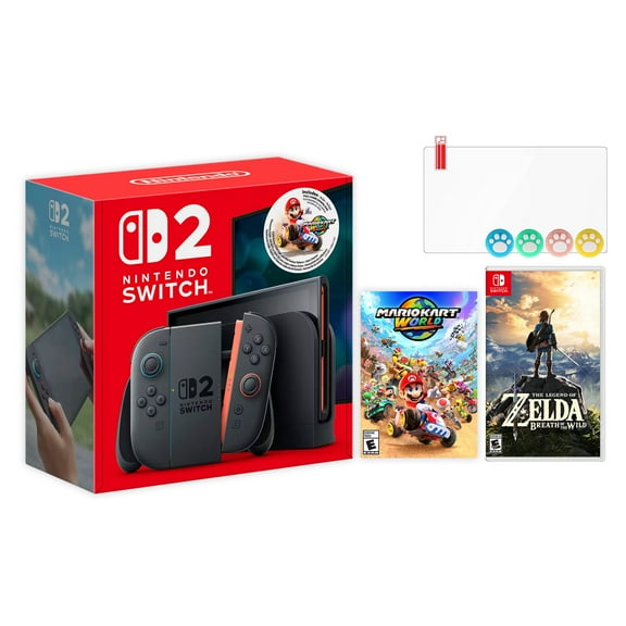Nintendo Switch 2 Mario Kart World Bundle 256GB 7.9-Inch 1080P Screen, Joy-Con 2 with Mouse Sensor, Dock, with The Legend of Zelda: Breath of the Wild NS1 Game, Joystick Caps & Screen Protector