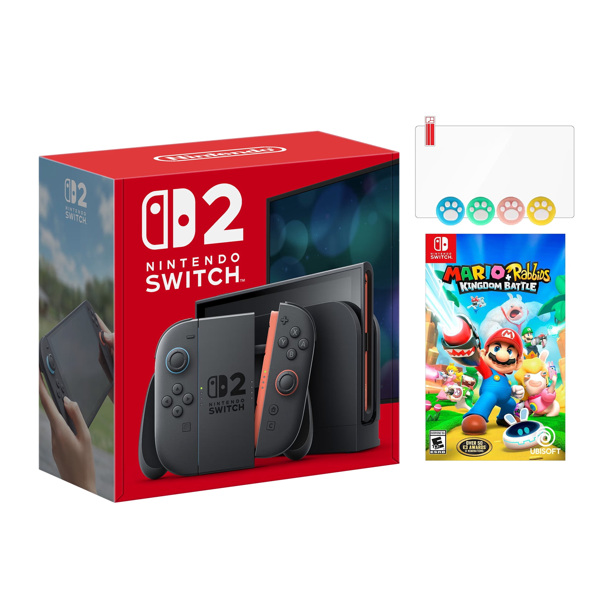 Nintendo Switch 2 Console 256GB 7.9-Inch 1080P HDR Touch Screen, Joy-Con 2 with Mouse Sensor, Dock, with Mario Rabbids Kingdom Battle And Mytrix Joystick Caps & Screen Protector