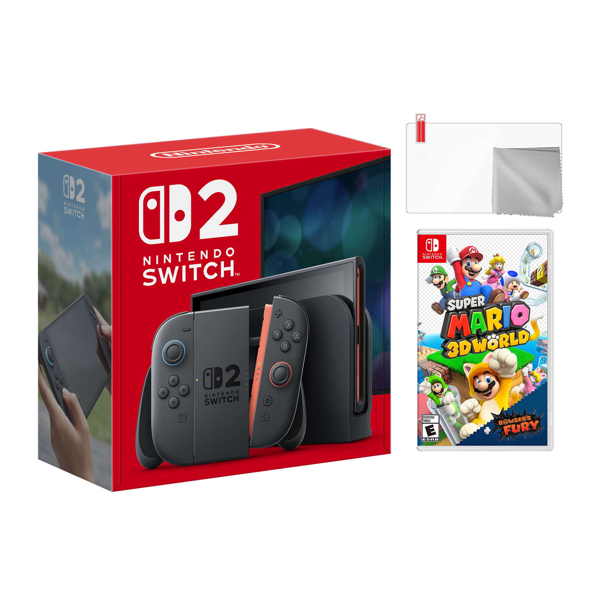 Nintendo Switch 2 Console 256GB 7.9-Inch 1080P HDR Touch Screen, Joy-Con 2 with Mouse Sensor, Dock, with Super Mario 3D World + Bowser's Fury And Microfiber Cleaning Cloth & Screen Protector