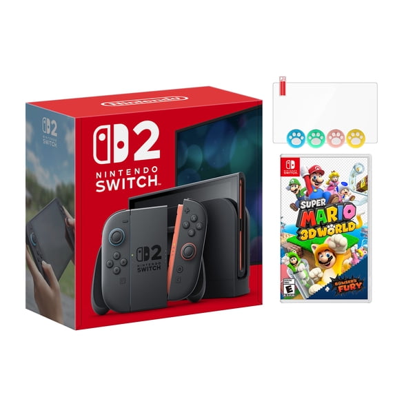 Nintendo Switch 2 Console 256GB 7.9-Inch 1080P HDR Touch Screen, Joy-Con 2 with Mouse Sensor, Dock, with Super Mario 3D World + Bowser's Fury And Mytrix Joystick Caps & Screen Protector