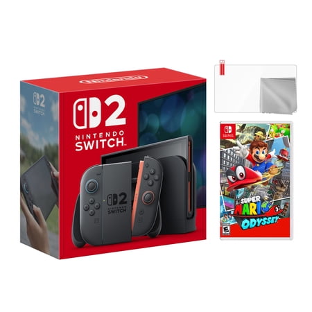 Nintendo Switch 2 Console 256GB 7.9-Inch 1080P HDR Touch Screen, Joy-Con 2 with Mouse Sensor, Dock, with Super Mario Odyssey And Microfiber Cleaning Cloth & Screen Protector