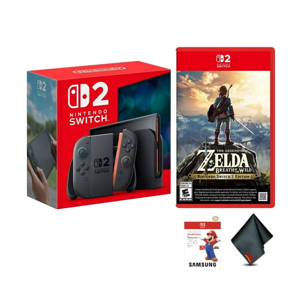 Nintendo Switch 2 Console, 256GB, 7.9 Inch 1080p HDR Screen, Joy-Con 2 Controllers, 4K TV Output + Samsung Memory Card 256GB + The Legend of Zelda: Breath of the Wild – Switch 2 Edition + More