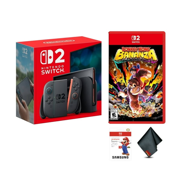 Nintendo Switch 2 Console, 256GB, 7.9 Inch 1080p HDR Screen, Joy-Con 2 Controllers, 4K TV Output + Samsung Memory Card 256GB + Nintendo Donkey Kong Bananza for Switch 2 + Microfiber Cleaning Cloth