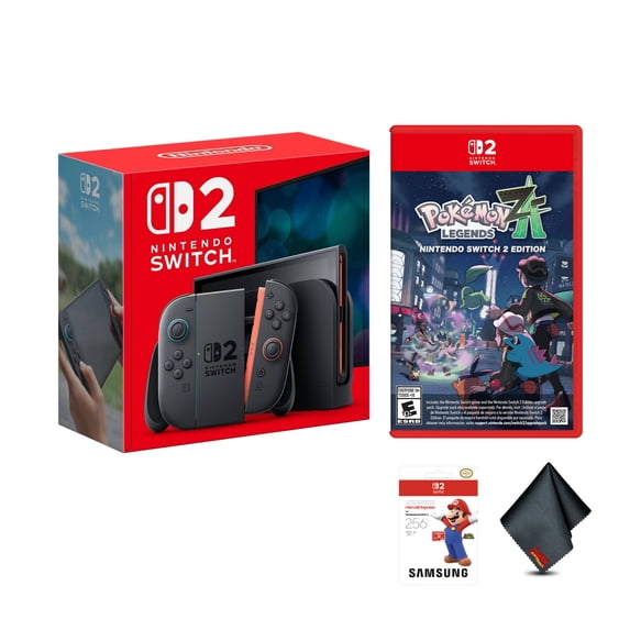 Nintendo Switch 2 Console, 256GB, 7.9 Inch 1080p HDR Screen, Joy-Con 2 Controllers, 4K TV Output + Samsung Memory Card 256GB + Pokémon Legends: Z-A Switch 2 Edition + Microfiber Cleaning Cloth