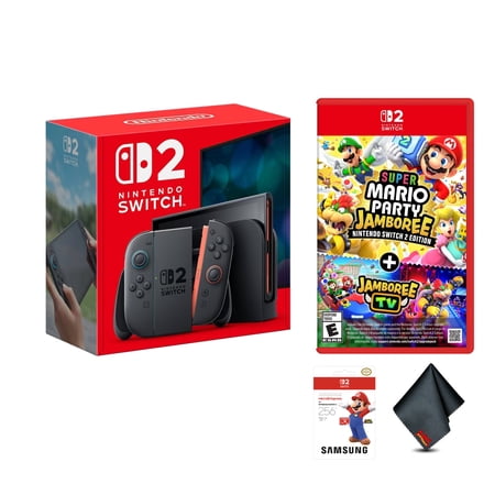 Nintendo Switch 2 Console, 256GB, 7.9 Inch 1080p HDR Screen, Joy-Con 2 Controllers, 4K TV Output + Samsung Memory Card 256GB + Super Mario Party Jamboree - Switch 2 Edition and Jamboree TV + More