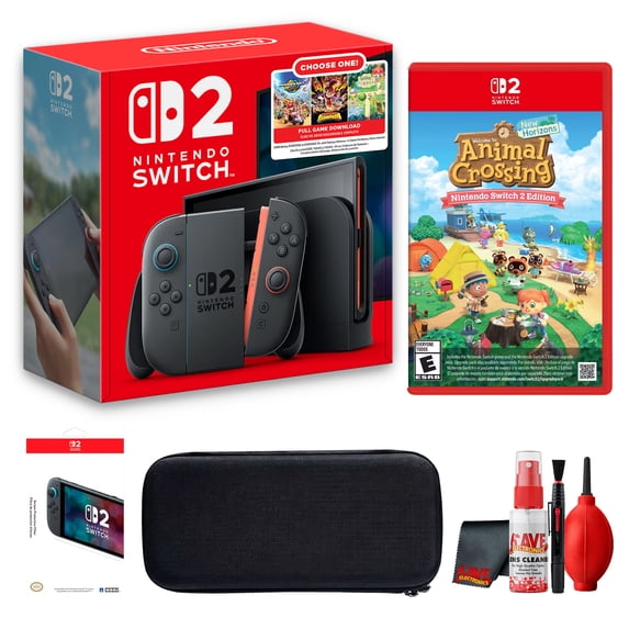 Nintendo Switch 2 Console + Animal Crossing: New Horizons Game Bundle | Includes Screen Protector + Case + Cleaning Kit