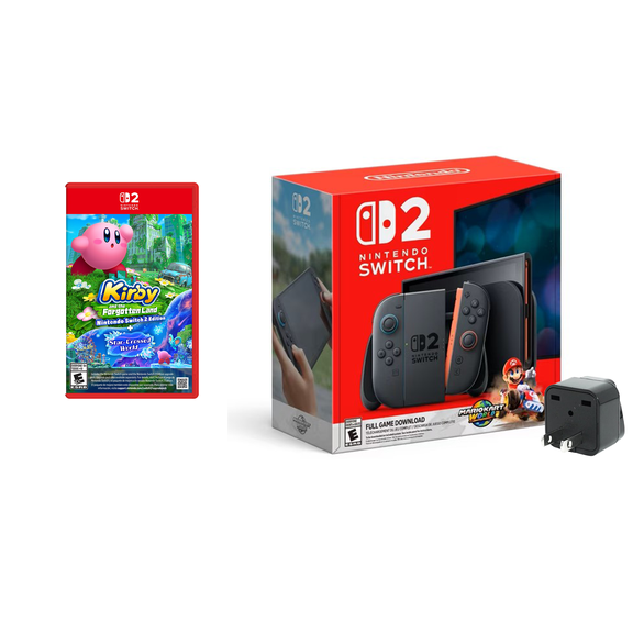 Nintendo Switch 2 Console Bundle Mario Kart World & Kirby and The Forgotten Land + Travel Adapter International Version