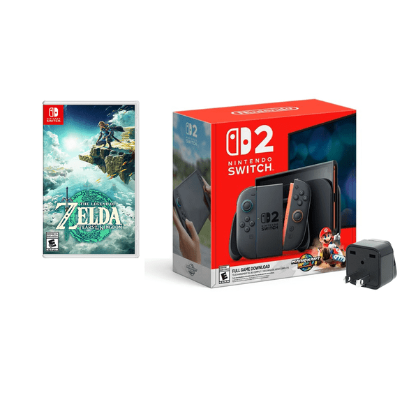 Nintendo Switch 2 Console Bundle – Mario Kart World & The Legend of Zelda: Breath of the Wild + Travel Adapter – International Version