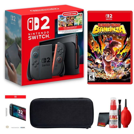 Nintendo Switch 2 Console | Choose Your Game Bundle with Donkey Kong Bananza + Screen Protector + Case + Cleaning Kit