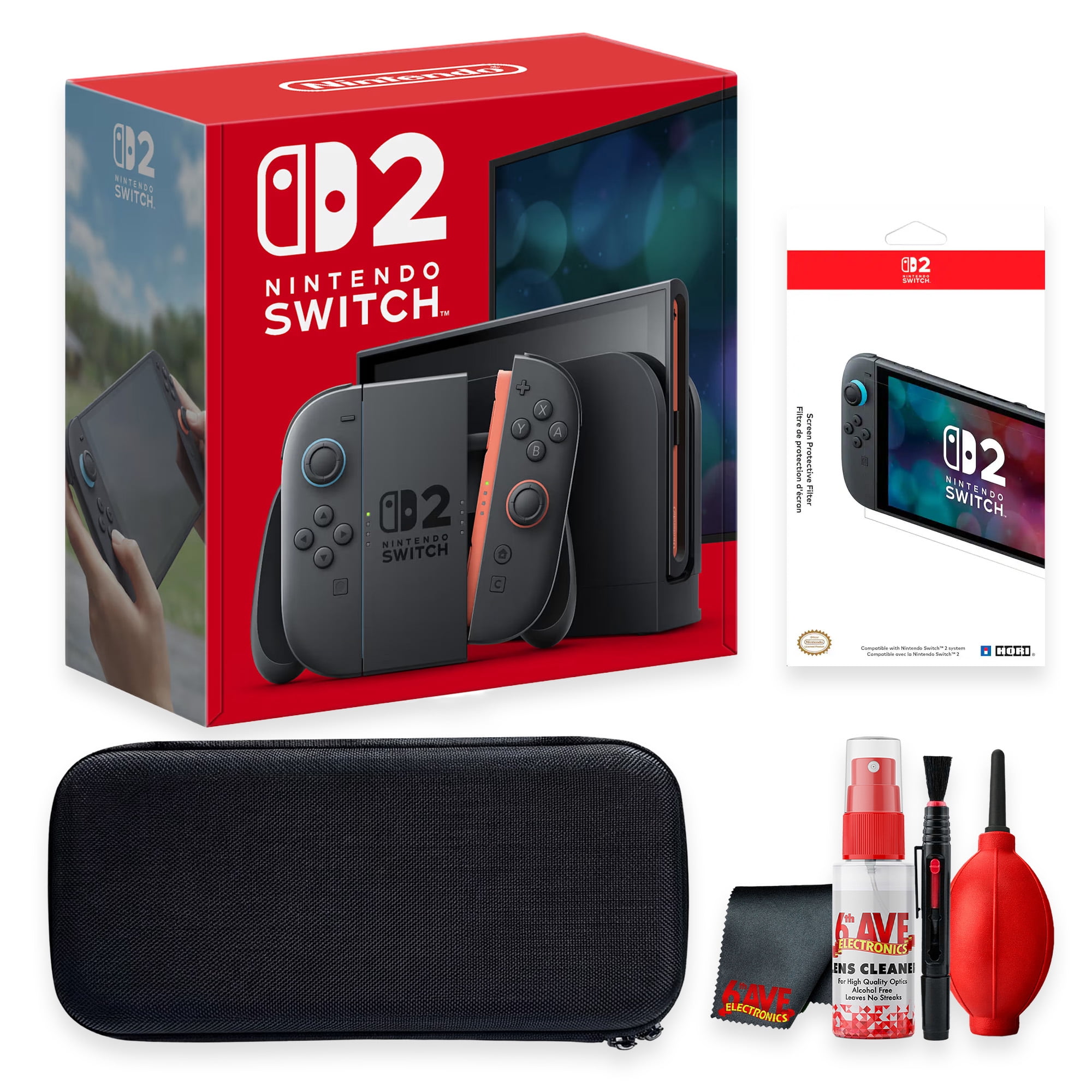 Nintendo Switch 2 Console | HORI Screen Protective Filter + Carrying Case + Cleaning Kit