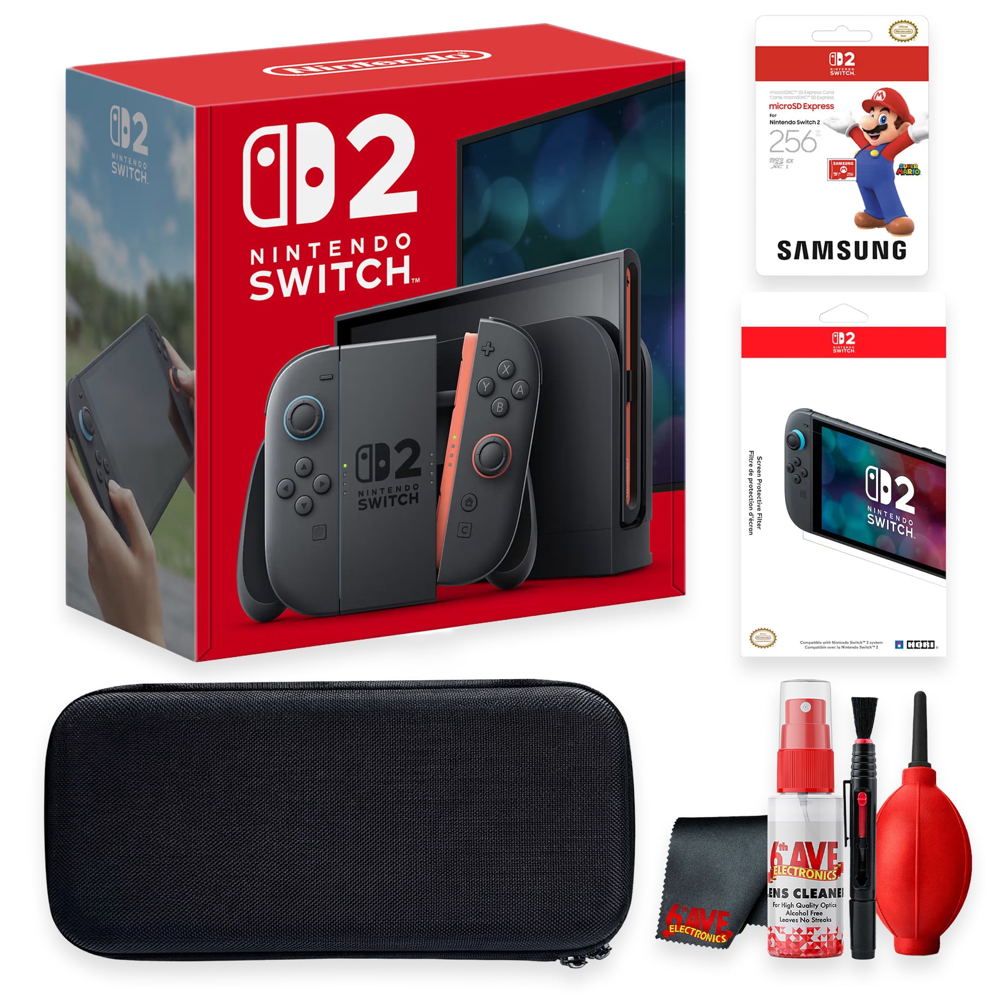 Nintendo Switch 2 Console | HORI Screen Protective Filter + Samsung 256GB microSD Express Card + Carrying Case + Cleaning Kit
