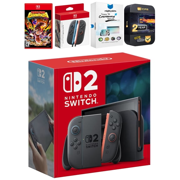 Nintendo Switch 2 Console with Donkey Kong Bonanza, Extra Joy-Cons, MightySkins Code and 2 CPS Year Extended Warranty