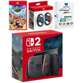 Nintendo Switch 2 Console with Mario Kart World, Joy Con Wheel and MightySkins Code Bundle