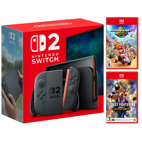 Nintendo Switch 2 Console with Mario Kart World and Street Fighter 6 Year 1-2 Fighter Edition Bundle