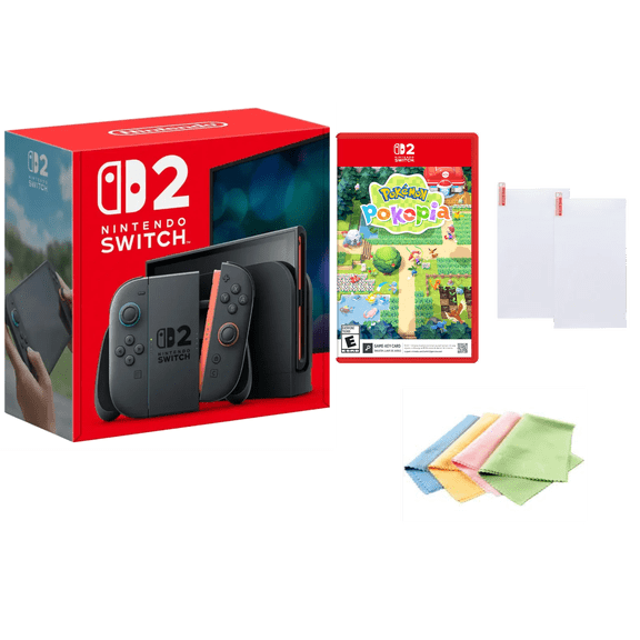Nintendo Switch 2 Console with Pokemon Pokopia Game, Screen Protector and Cleaning Cloth Bundle