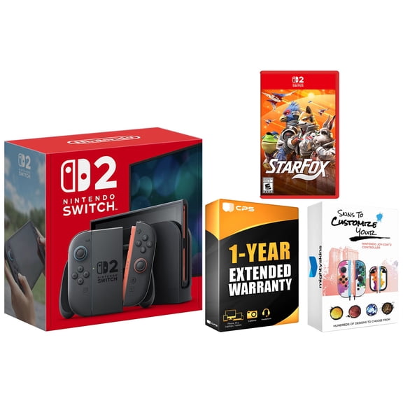 Nintendo Switch 2 Console with Star Fox Game, MightySkins and 1 Year Extended Warranty Bundle