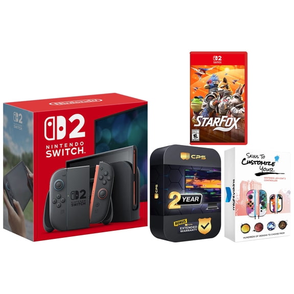 Nintendo Switch 2 Console with Star Fox Game, MightySkins and 2 Year Extended Warranty Bundle