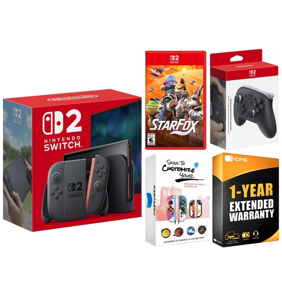 Nintendo Switch 2 Console with Star Fox Game, Pro Controller, MightySkins and 1 Year Extended Warranty Bundle