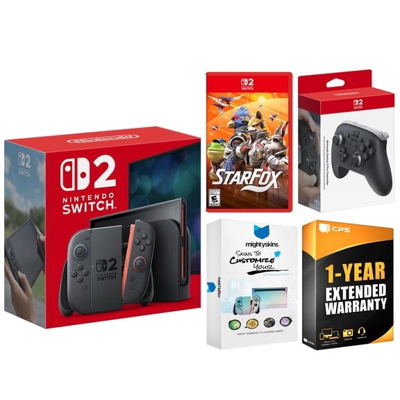 Nintendo Switch 2 Console with Star Fox Game, Pro Controller, MightySkins and 1 Year Extended Warranty Bundle