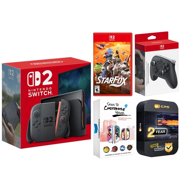 Nintendo Switch 2 Console with Star Fox Game, Pro Controller, MightySkins and 2 Year Extended Warranty Bundle