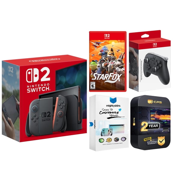 Nintendo Switch 2 Console with Star Fox Game, Pro Controller, MightySkins and 2 Year Extended Warranty Bundle