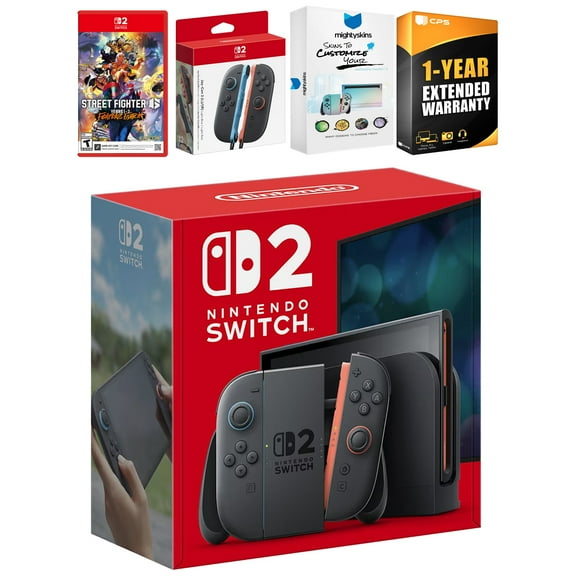 Nintendo Switch 2 Console with Street Fighter 6, Extra Joy-Cons, MightySkins Code and 1 CPS Year Extended Warranty