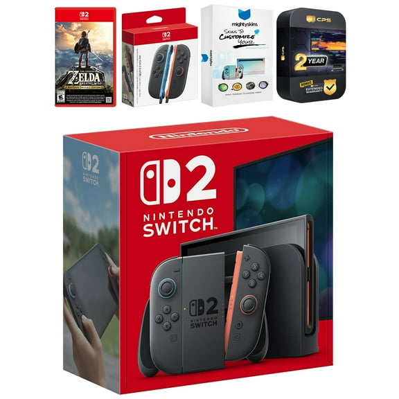 Nintendo Switch 2 Console with Zelda Breath of the Wild, Extra Joy-Cons, MightySkins Code and 2 CPS Year Extended Warranty