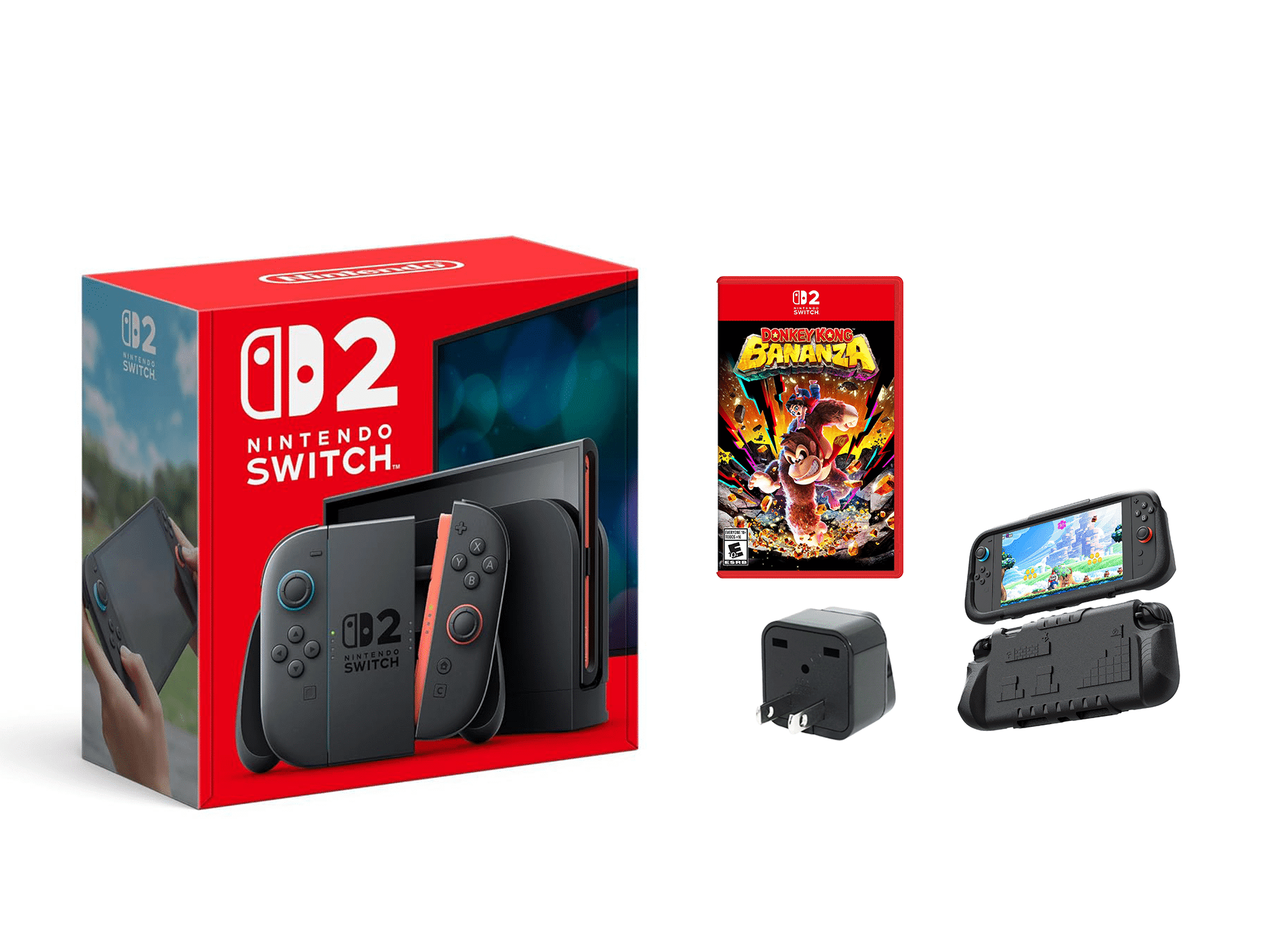 Nintendo Switch 2 + Donkey Kong Bananza（physical）+ Travel Adapter Plug Universal – International Version