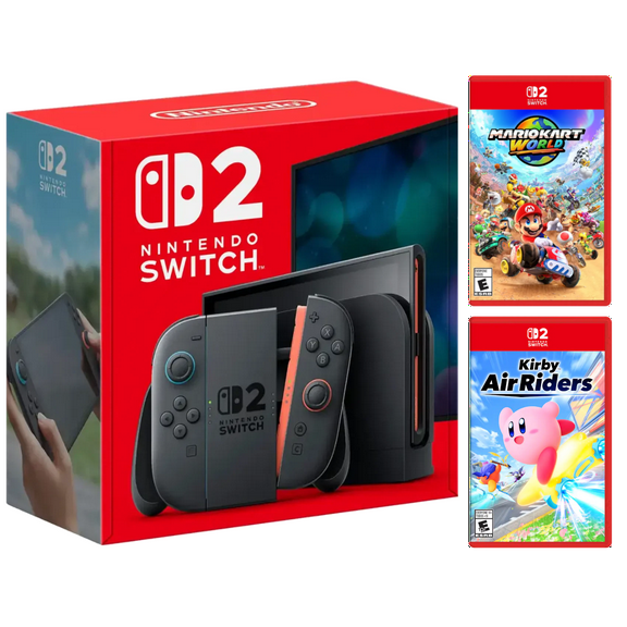 Nintendo Switch 2 Gaming Console with Mario Kart World and Kirby Air Riders Bundle