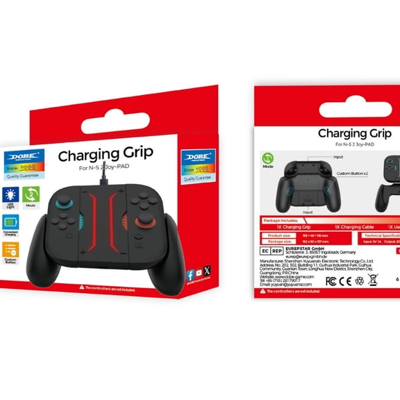 Nintendo Switch 2 Joy-Con Charging Grip (2-Pack) - Magnetic Detachable Design with Back Buttons, Rechargeable Holder for NS2 Left/Right Controllers, Ergonomic Anti-Slip Grip for Extended Gaming